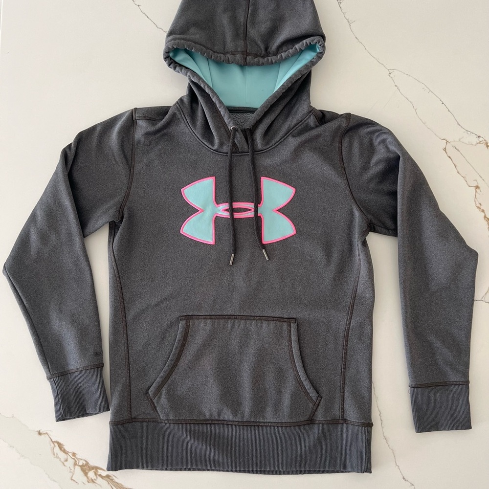 Under Armour Charcoal Hoodie with Pink Emblem